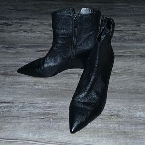FRANCO SARTO |Amsterdam Black Leather pointed toe wedge ankle bootie Sz 7.5 EUC